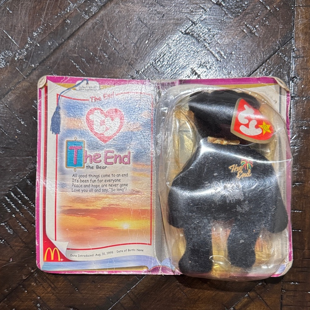 Ty The End Bear in Black with Gold and Red Accents